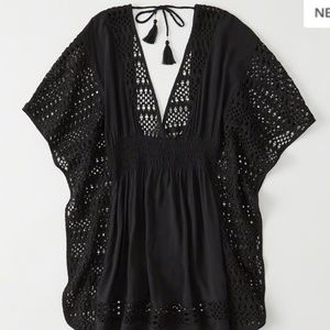 Abercrombie & Fitch Black Crochet Kaftan